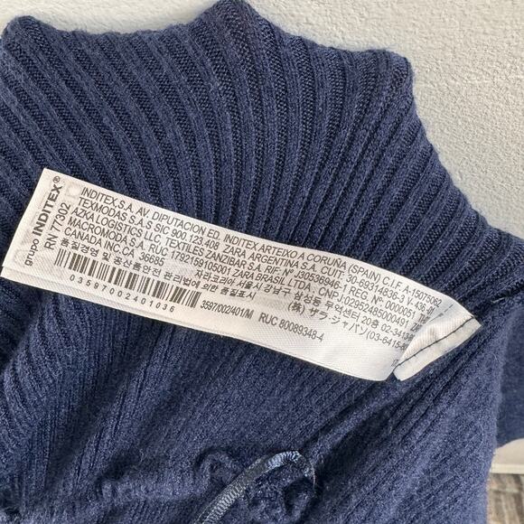 ZARA Navy Blue Jumpsuit Ribbed Knit Wrap V-Neck Casual Drop Shoulder M Medium - Picture 7 of 9